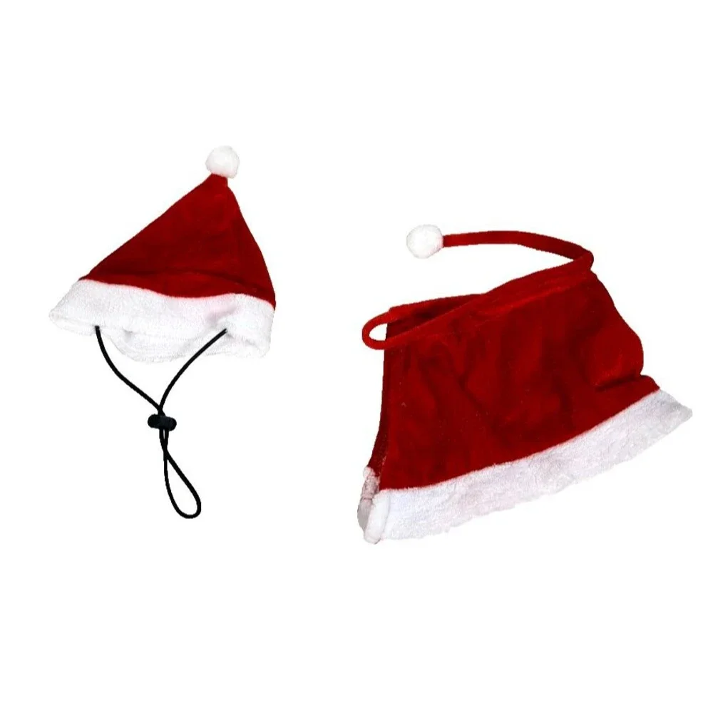 Pet Santa Christmas Red Hat and Collar Adjustable Straps with White Border